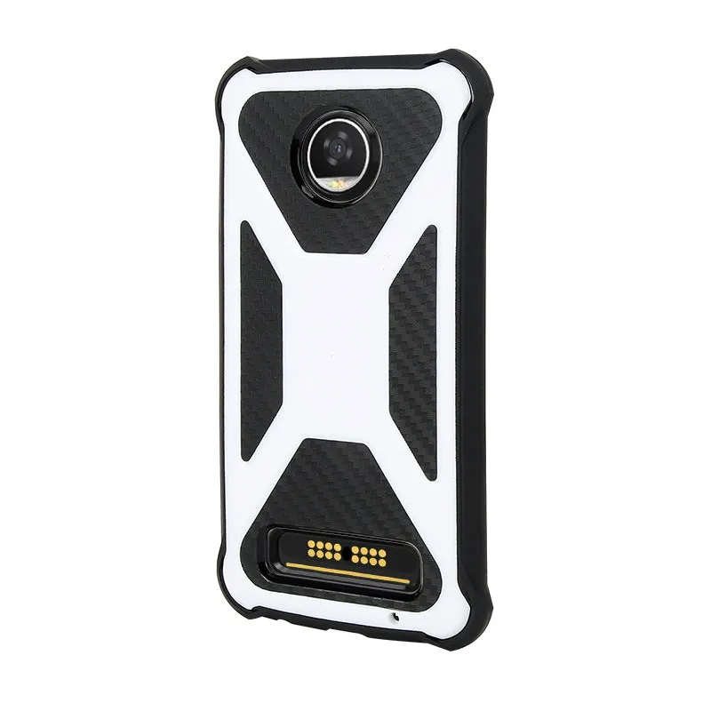 Motorola Moto Z2 Play Case, Rugged Slim Rotating Swivel Lock Carbon Fiber Combo Case for Moto Z2 Play - White