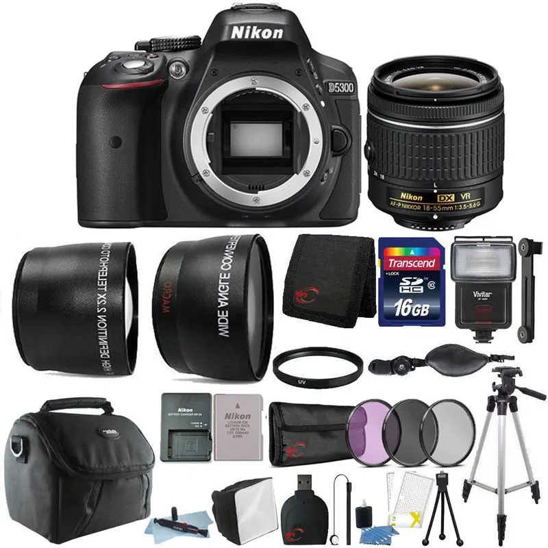 Nikon D5300 24.2MP DSLR Camera with 18-55mm Lens and 16GB Accessory Kit