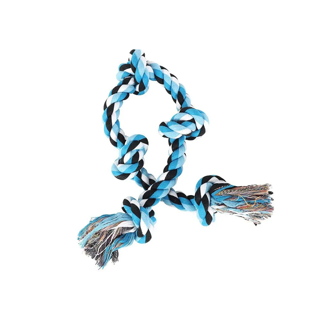 Pawfectpals Indestructible Tough Twisted Dog Chew Rope Toy Teething and Tug of War for Aggressive Chewers (5 Knots-Blue)