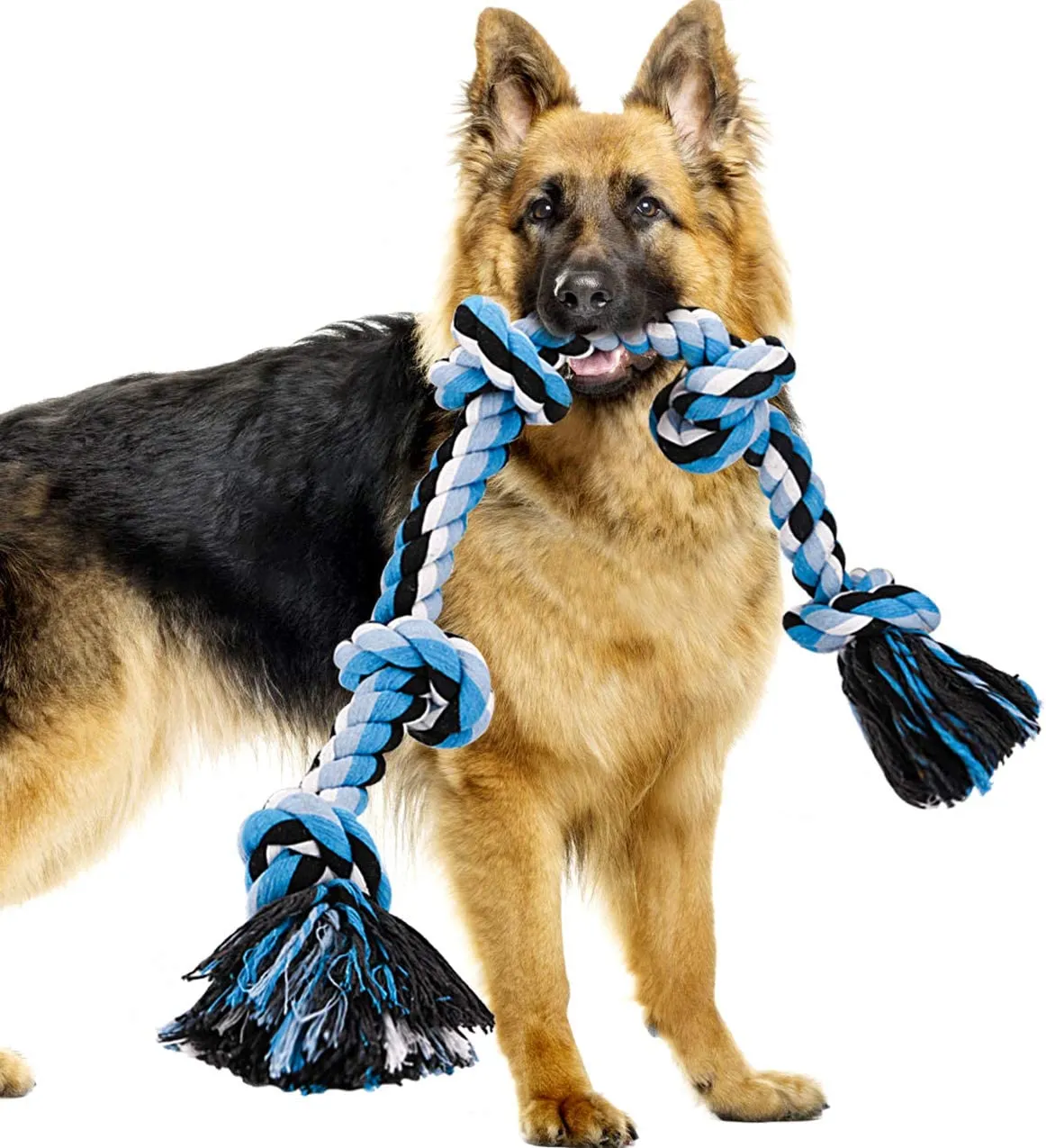 Pawfectpals Indestructible Tough Twisted Dog Chew Rope Toy Teething and Tug of War for Aggressive Chewers (5 Knots-Blue)