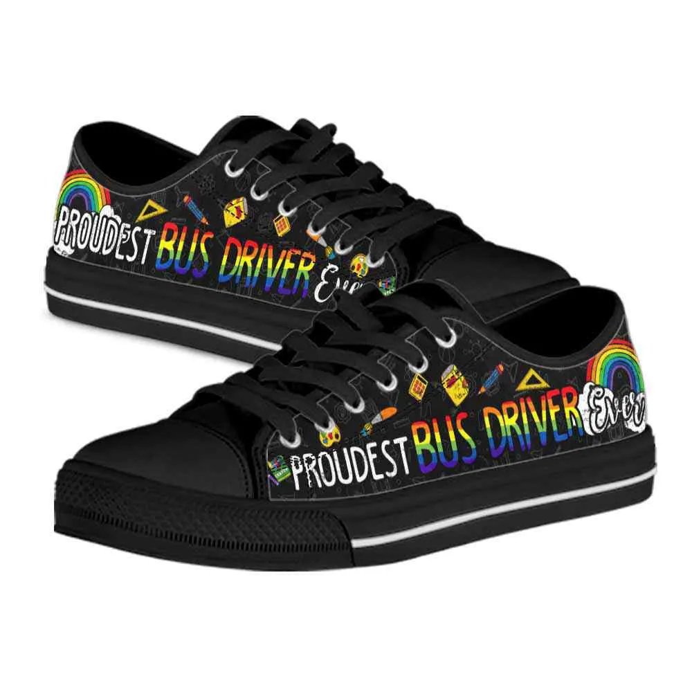 Proudest School Bus Driver Ever Rainbow Low Top Shoes, Teacher Shoes, Low Top Sneakers