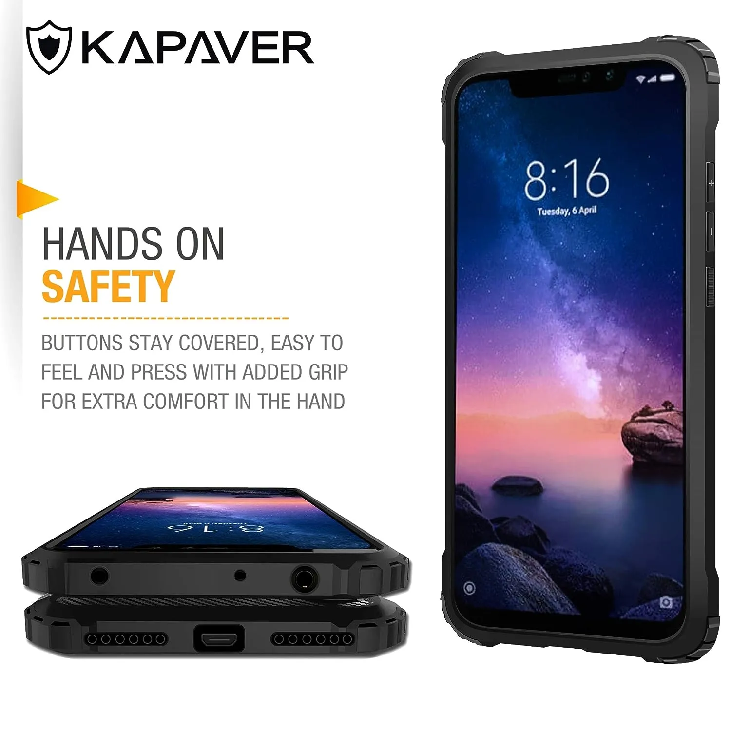 Redmi Note 6 Pro Back Cover Case | Rugged - Black