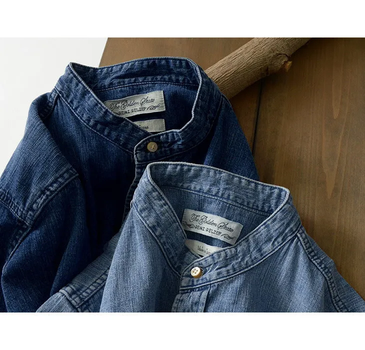 REMI RELIEF / Denim Band Collar Shirt