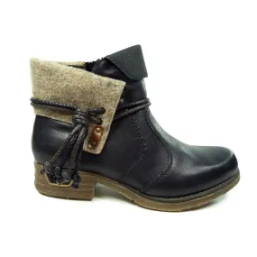 RIEKER ANKLE BOOTIE FOLDOVER WITH KNOT BLACK - WOMENS