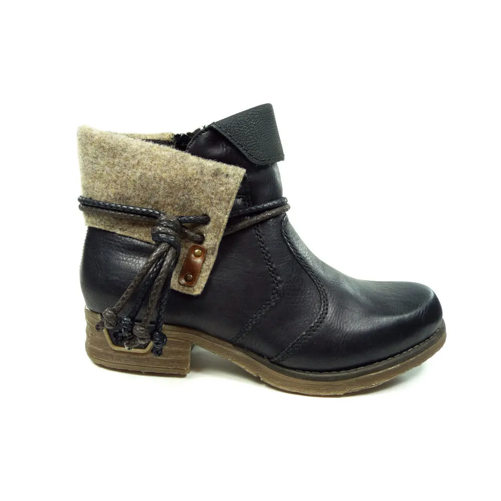 RIEKER ANKLE BOOTIE FOLDOVER WITH KNOT BLACK - WOMENS