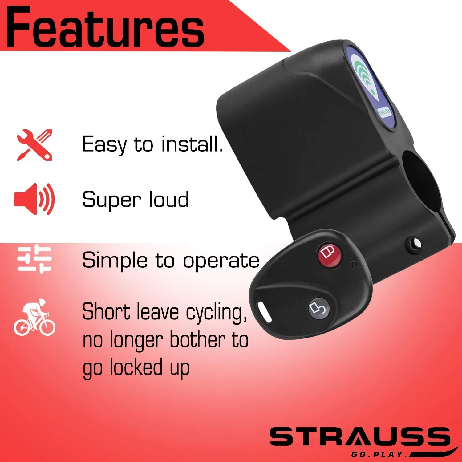 Strauss Bicycle Wireless Security Alarm Lock and Bicycle Bottle Holder (Black)