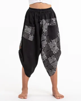 Unisex two Tone Maze Print Three Quarter Pants in Black