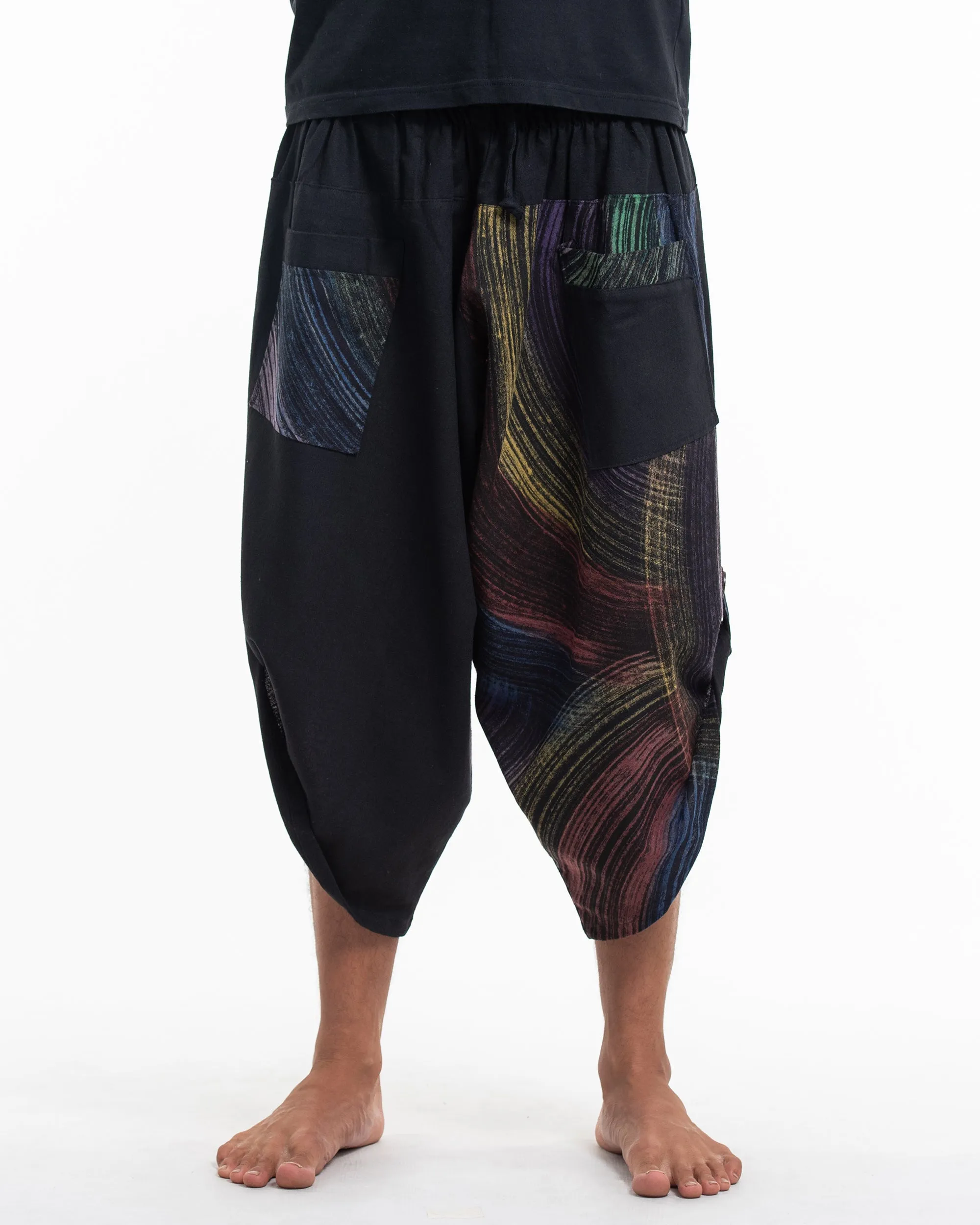 Unisex two Tone Rainbow Prints Three Quarter Pants in Black