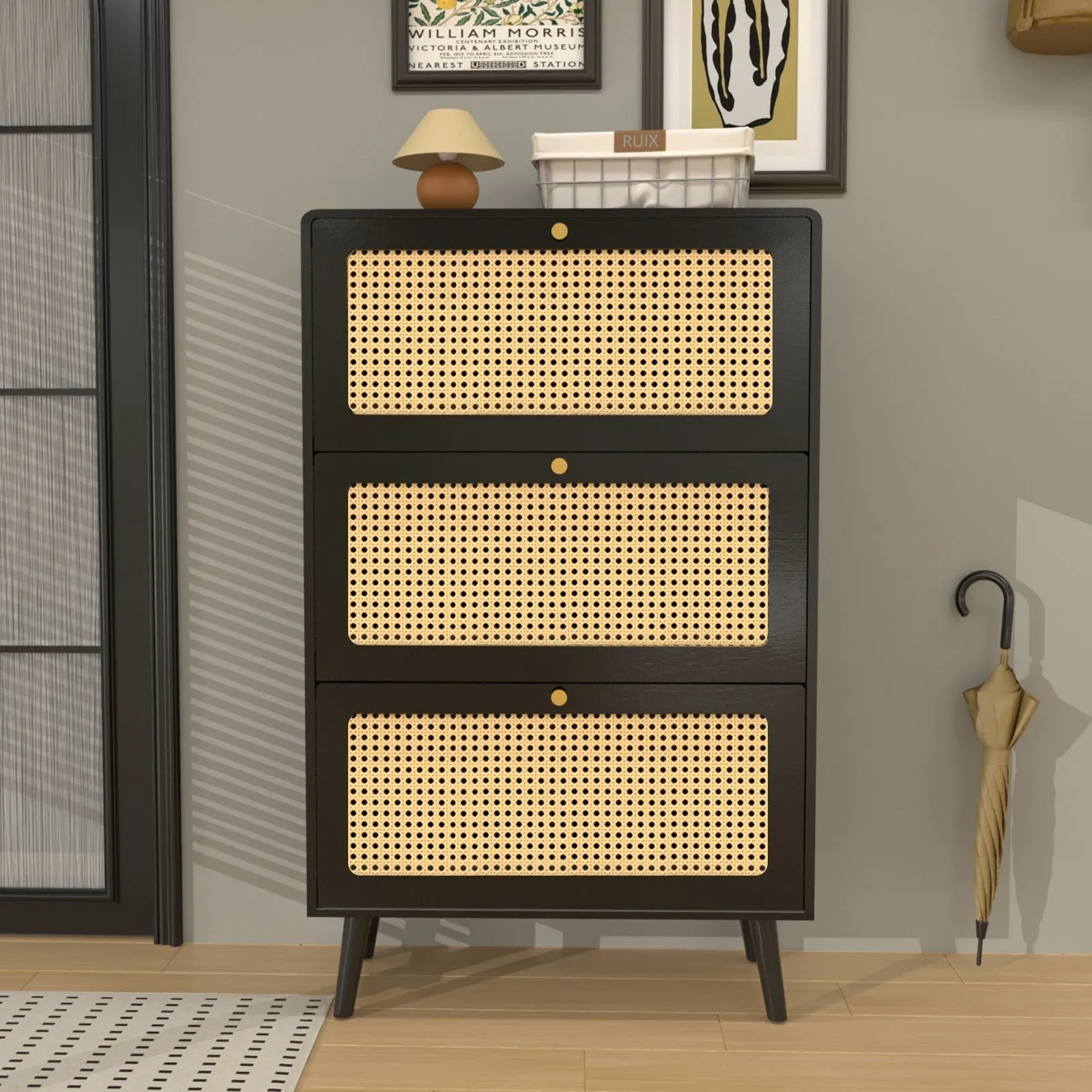 Vine Narrow Shoe Cabinet with 3 Flip Drawers, Independent Shoe Cabinet, Entrance Shoe Cabinet