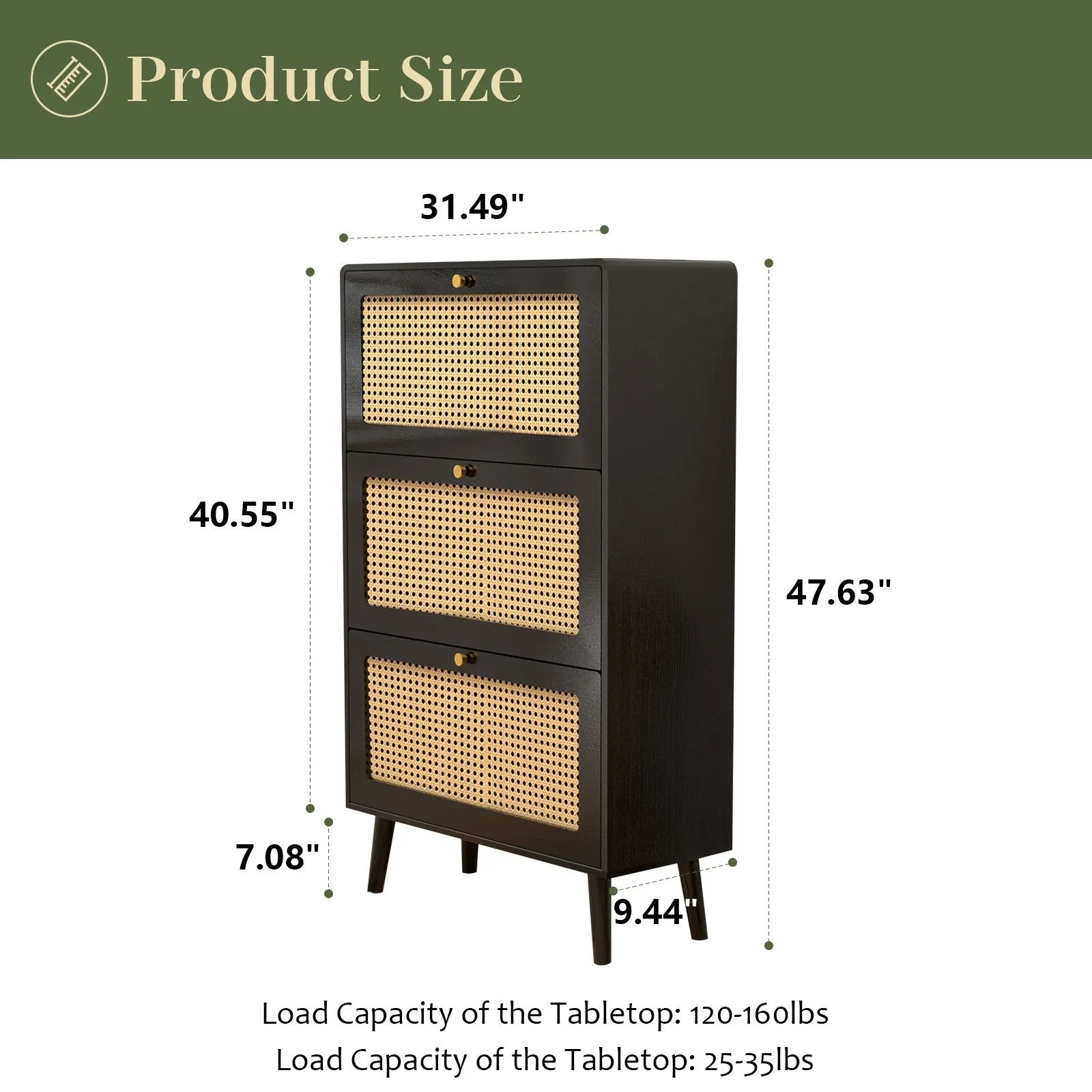 Vine Narrow Shoe Cabinet with 3 Flip Drawers, Independent Shoe Cabinet, Entrance Shoe Cabinet