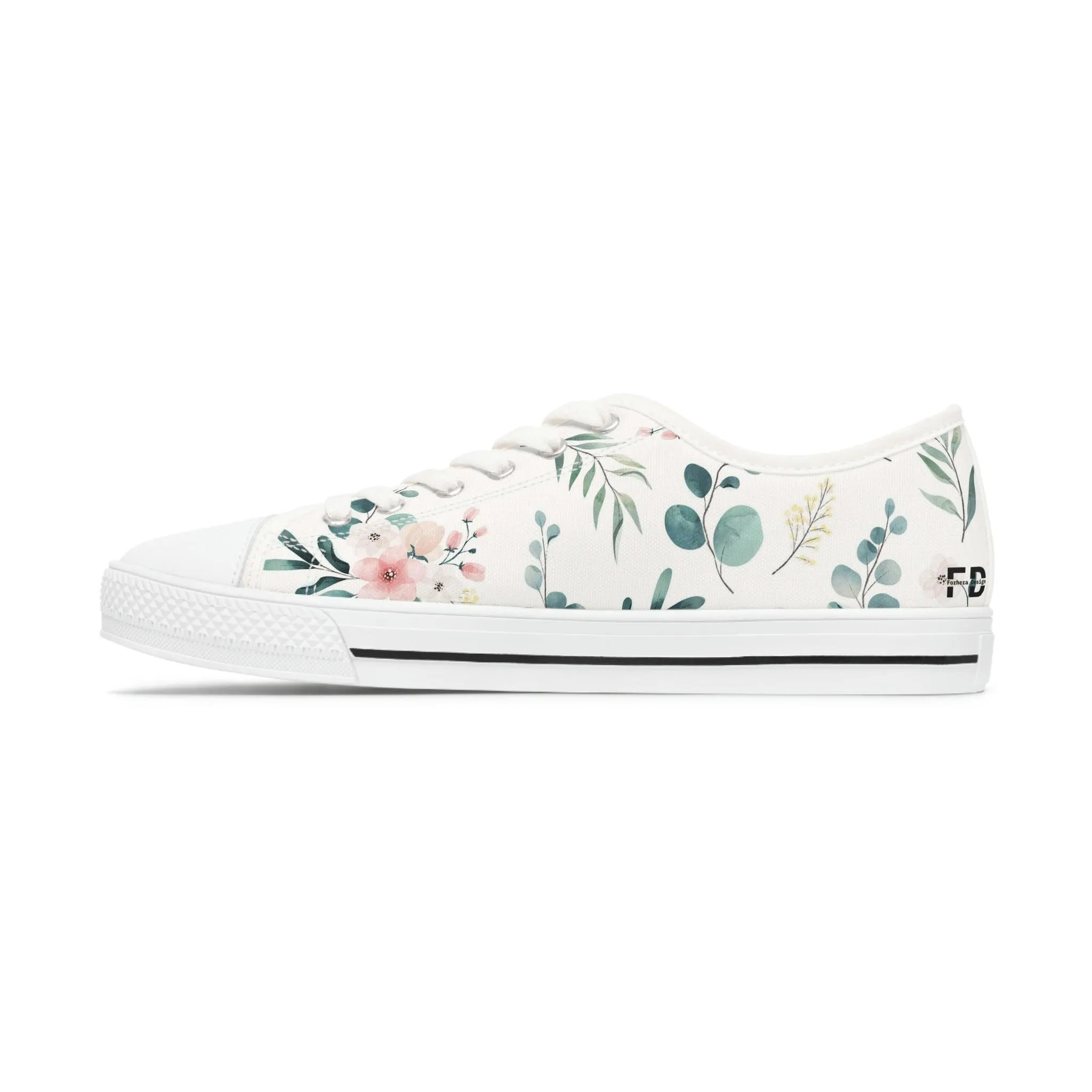 White and Green Women's Low Top Sneakers- FORHERA DESIGN