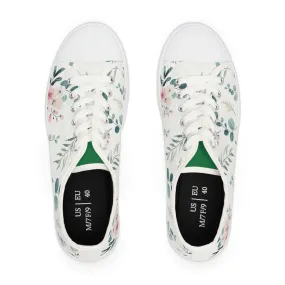 White and Green Women's Low Top Sneakers- FORHERA DESIGN