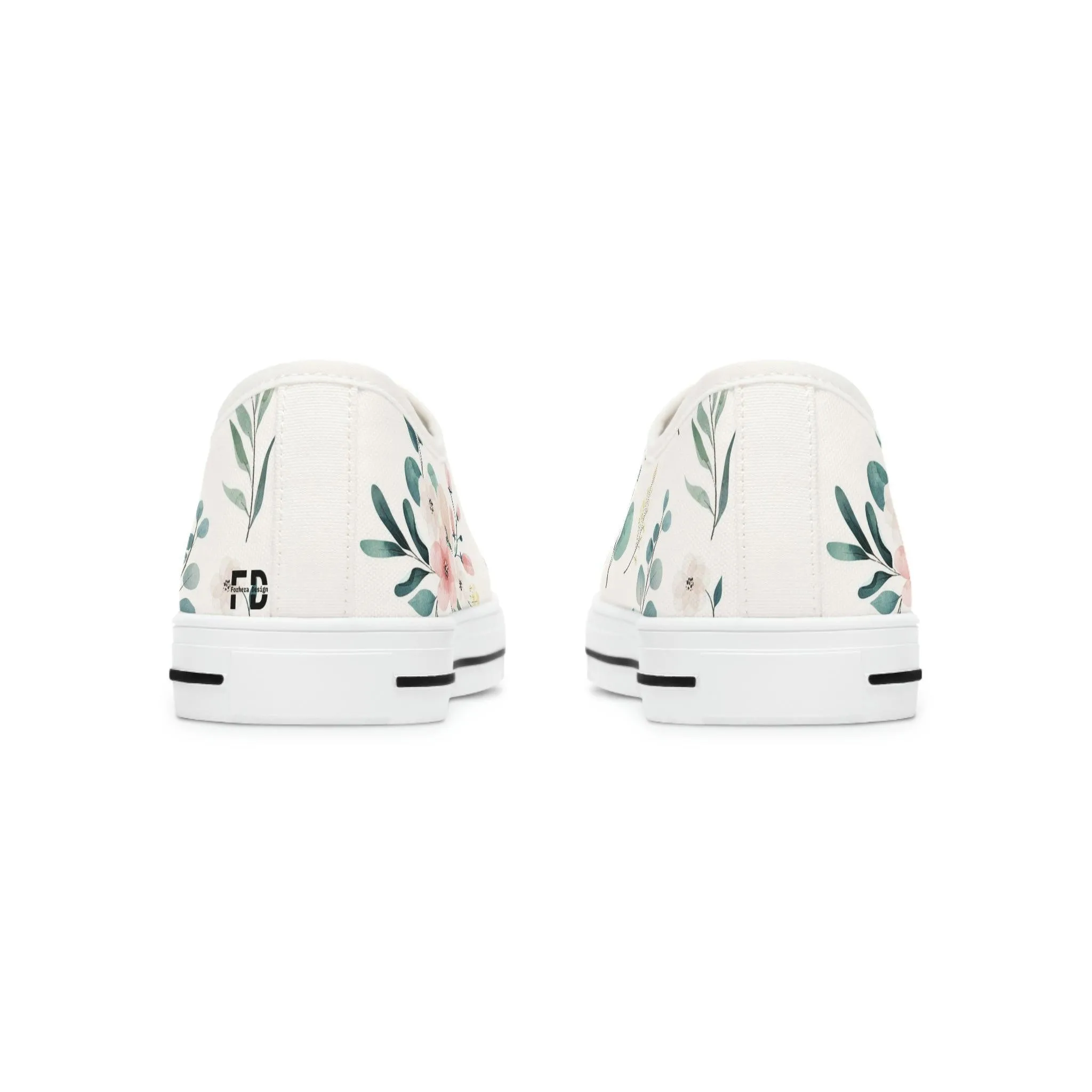 White and Green Women's Low Top Sneakers- FORHERA DESIGN