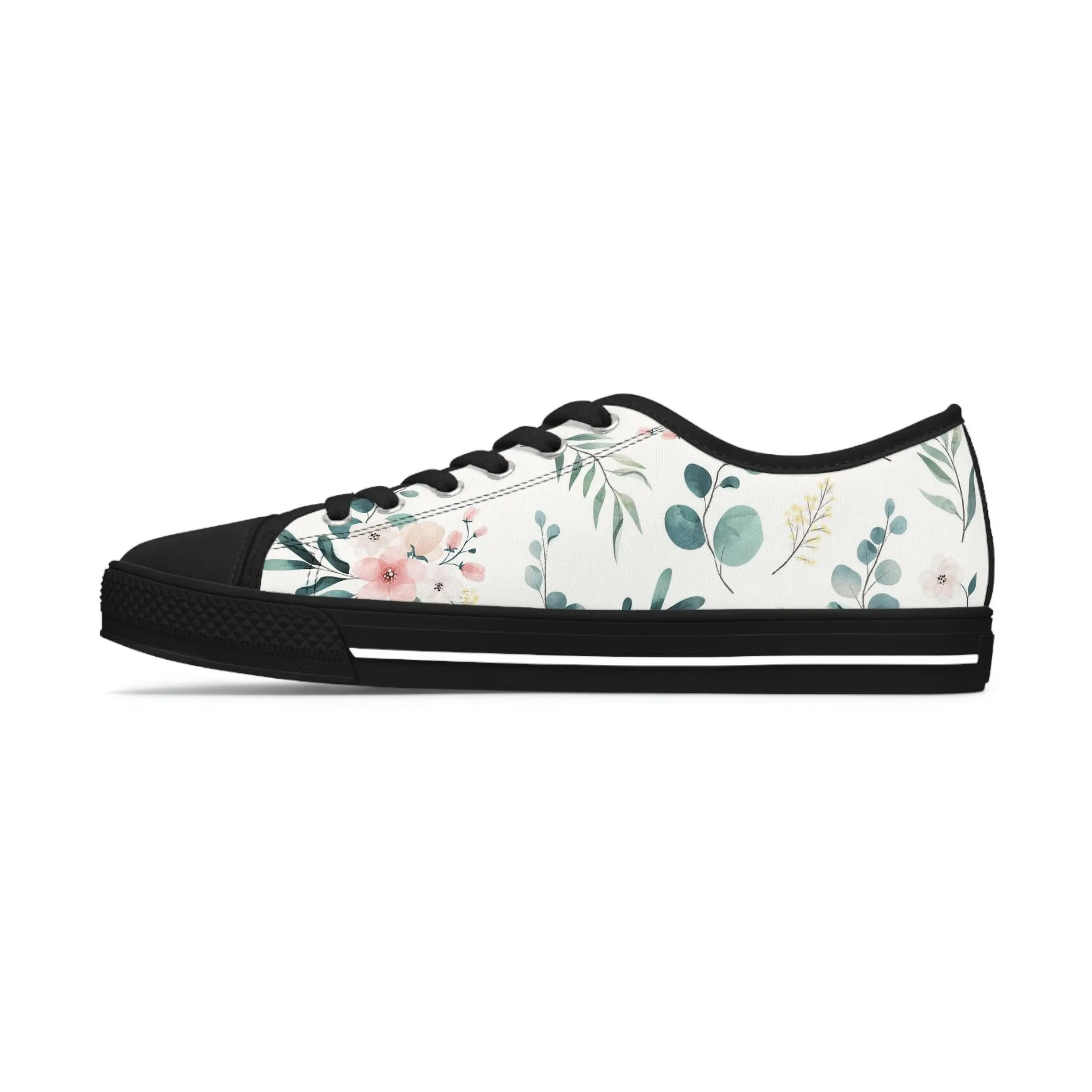 White and Green Women's Low Top Sneakers- FORHERA DESIGN