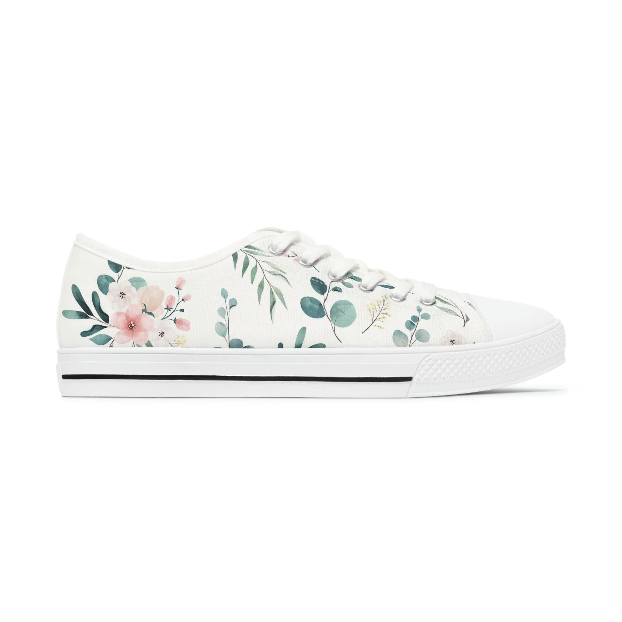 White and Green Women's Low Top Sneakers- FORHERA DESIGN