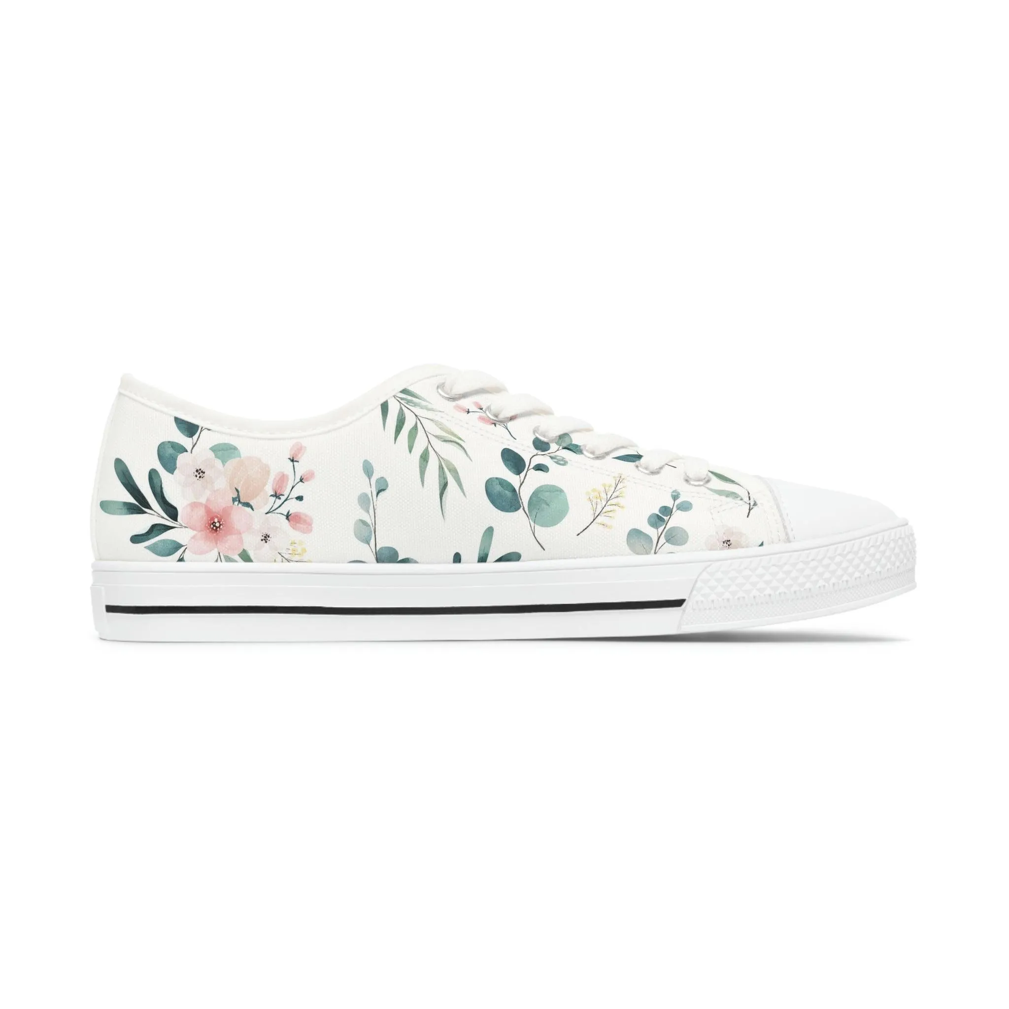 White and Green Women's Low Top Sneakers- FORHERA DESIGN