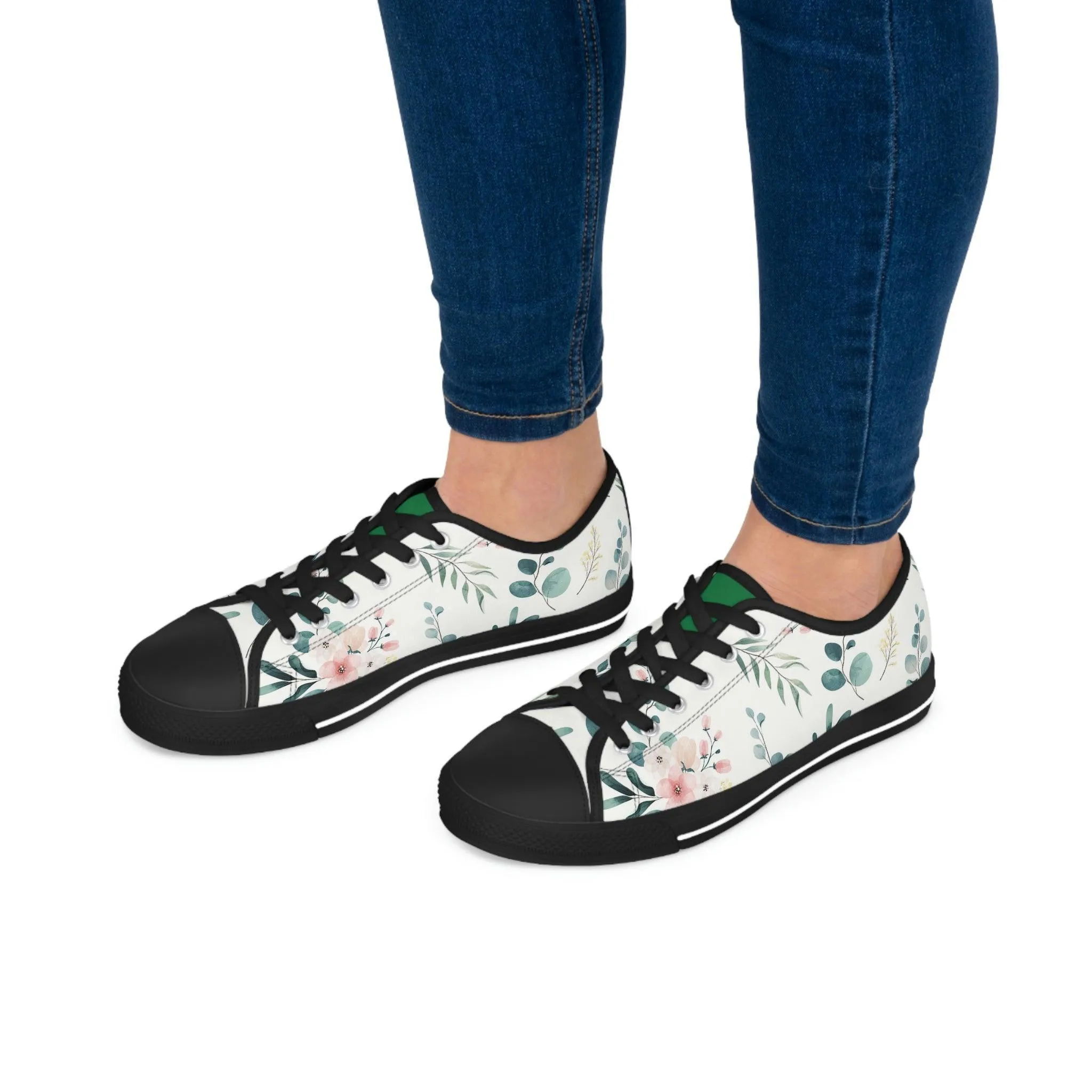 White and Green Women's Low Top Sneakers- FORHERA DESIGN