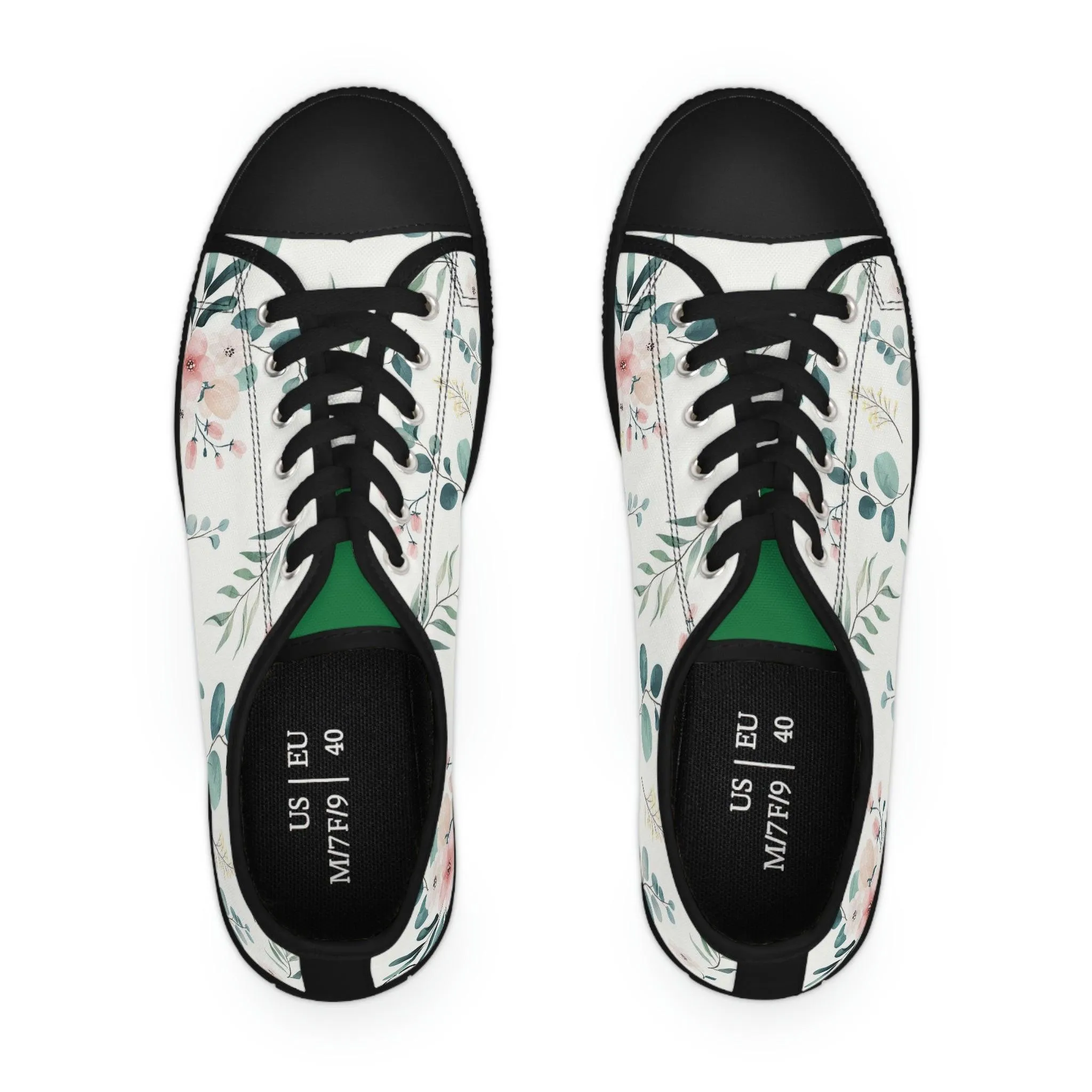 White and Green Women's Low Top Sneakers- FORHERA DESIGN