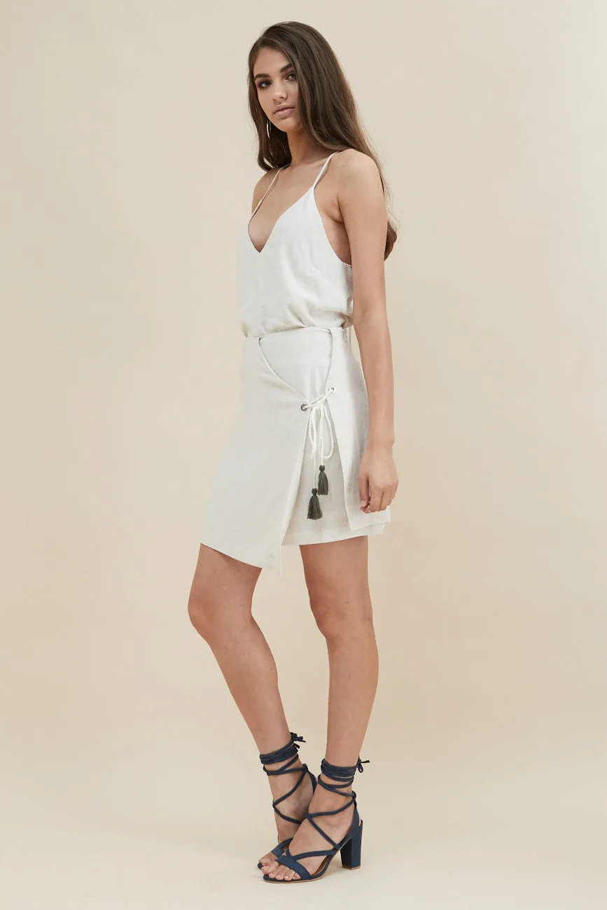 White Dunes Wrap Mini Skirt