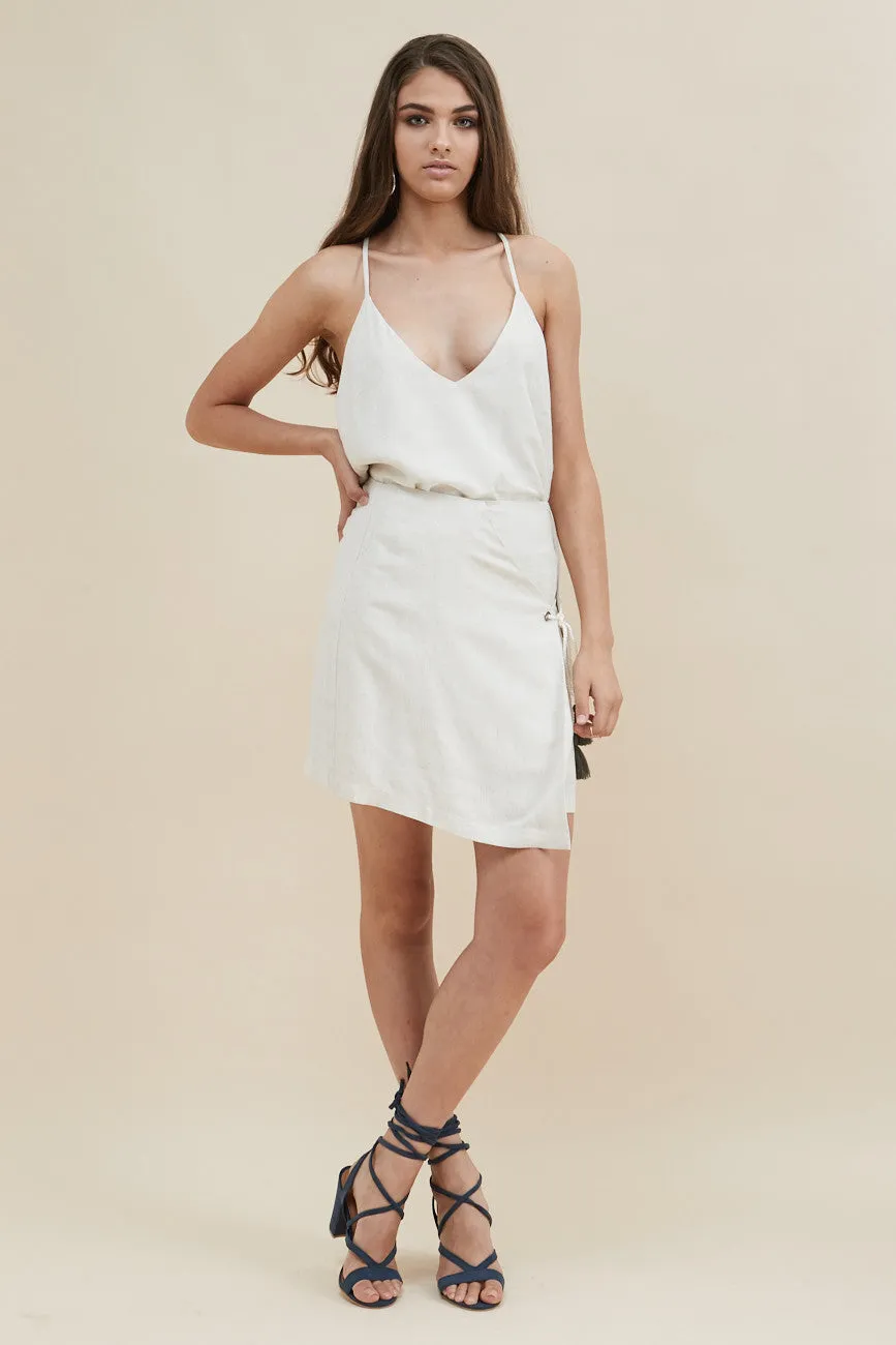 White Dunes Wrap Mini Skirt