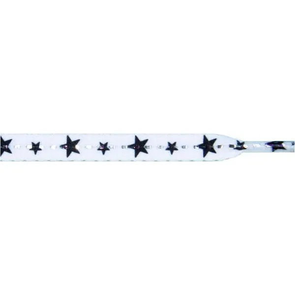 Wholesale Stars Flat 5/16" - Black Star on White (12 Pair Pack) Shoelaces