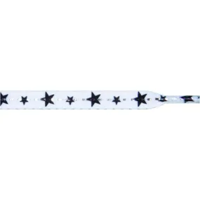 Wholesale Stars Flat 5/16" - Black Star on White (12 Pair Pack) Shoelaces