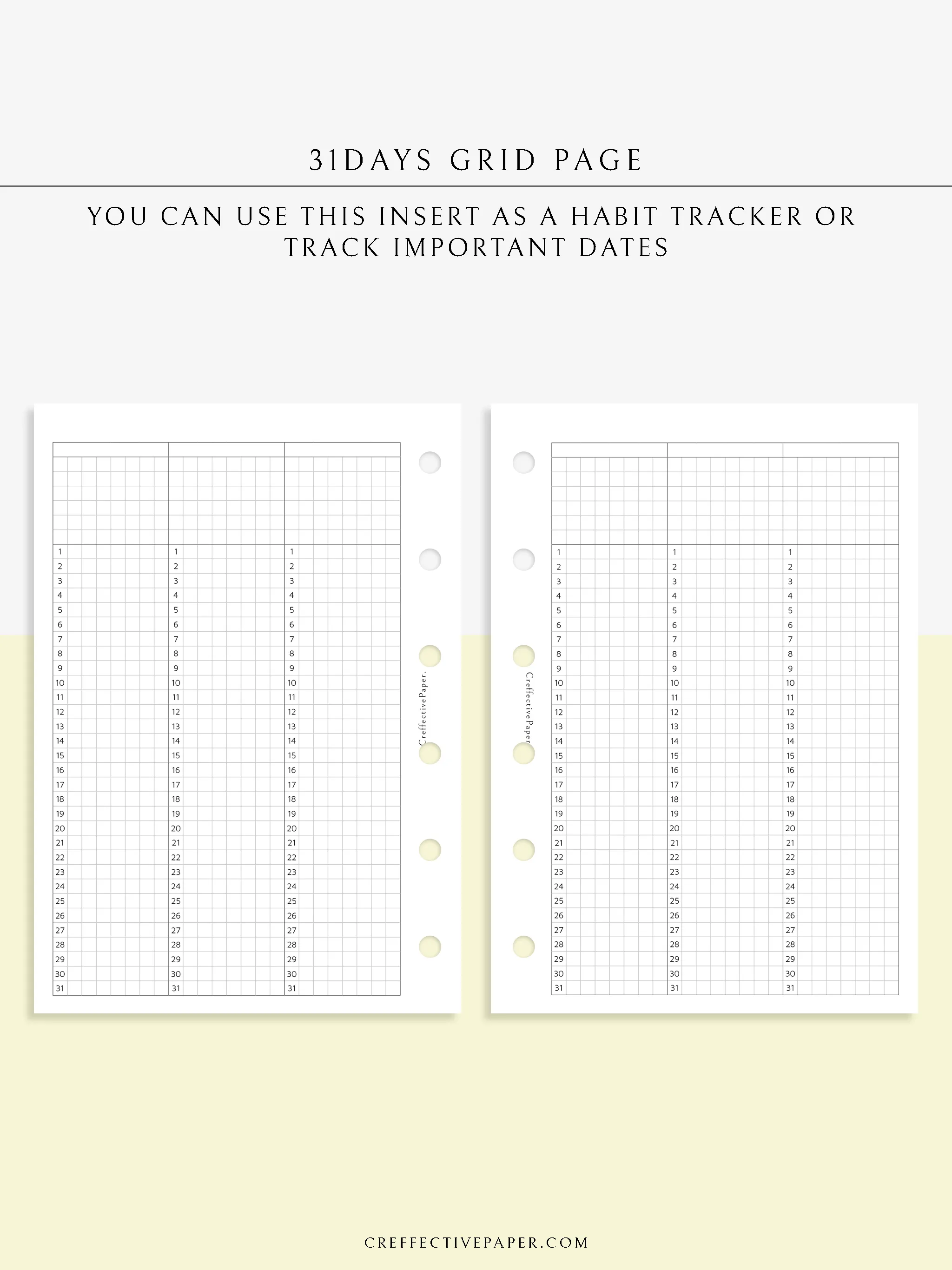 Y110 | 31Days Grid Page for Future Log & Tracker