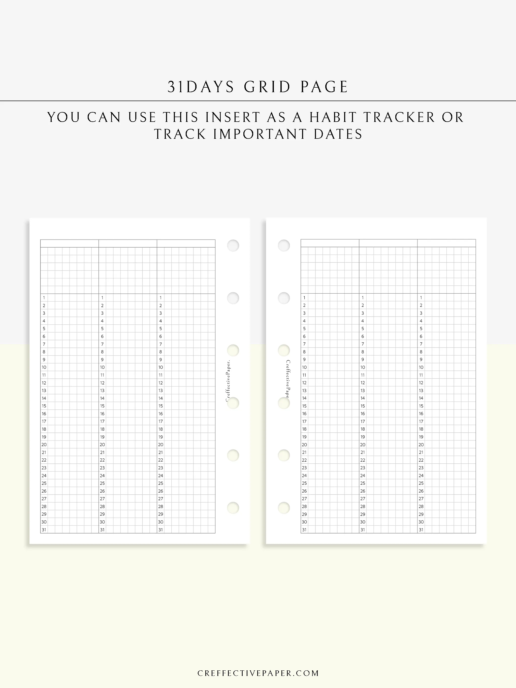 Y110 | 31Days Grid Page for Future Log & Tracker