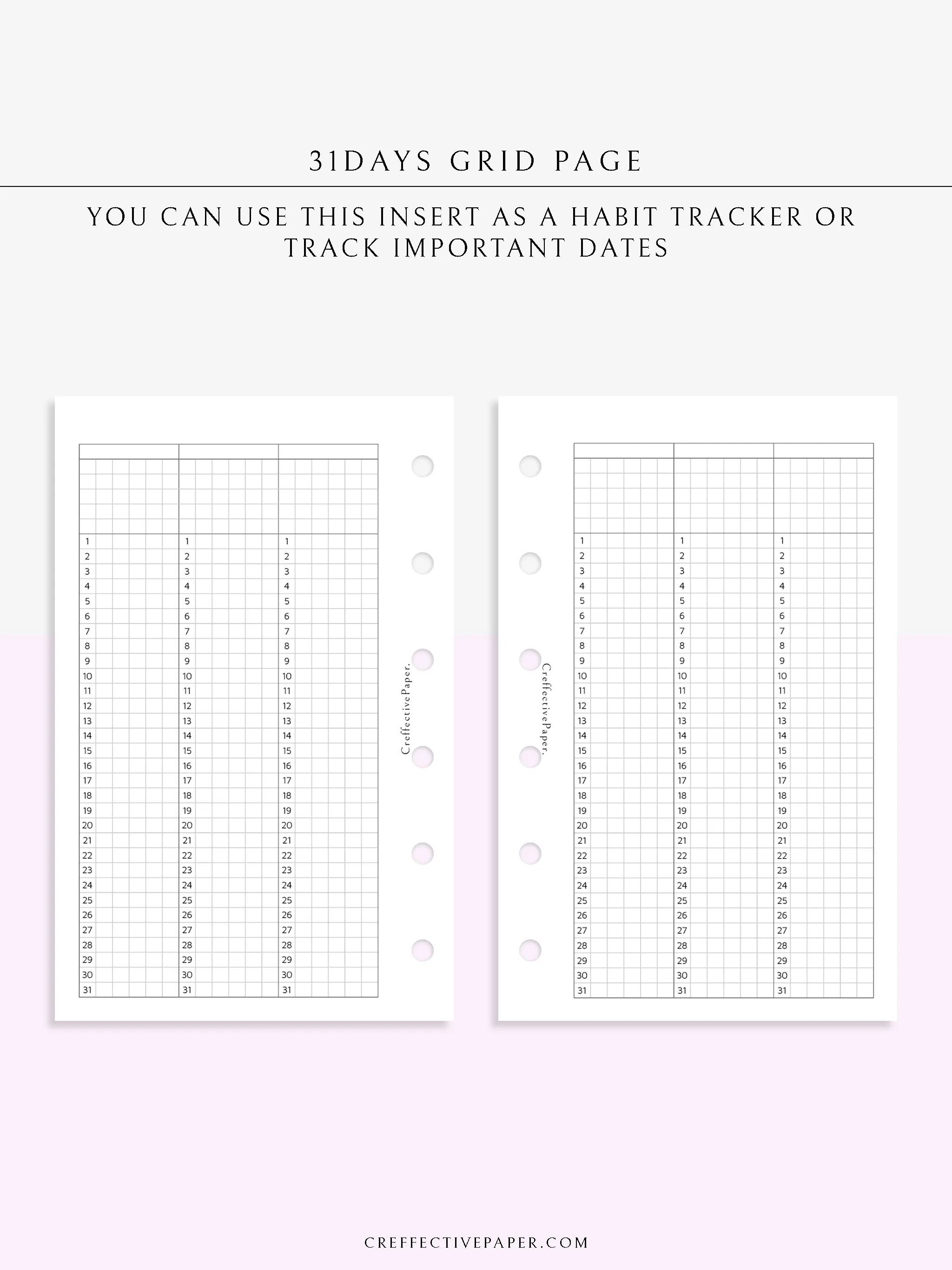 Y110 | 31Days Grid Page for Future Log & Tracker