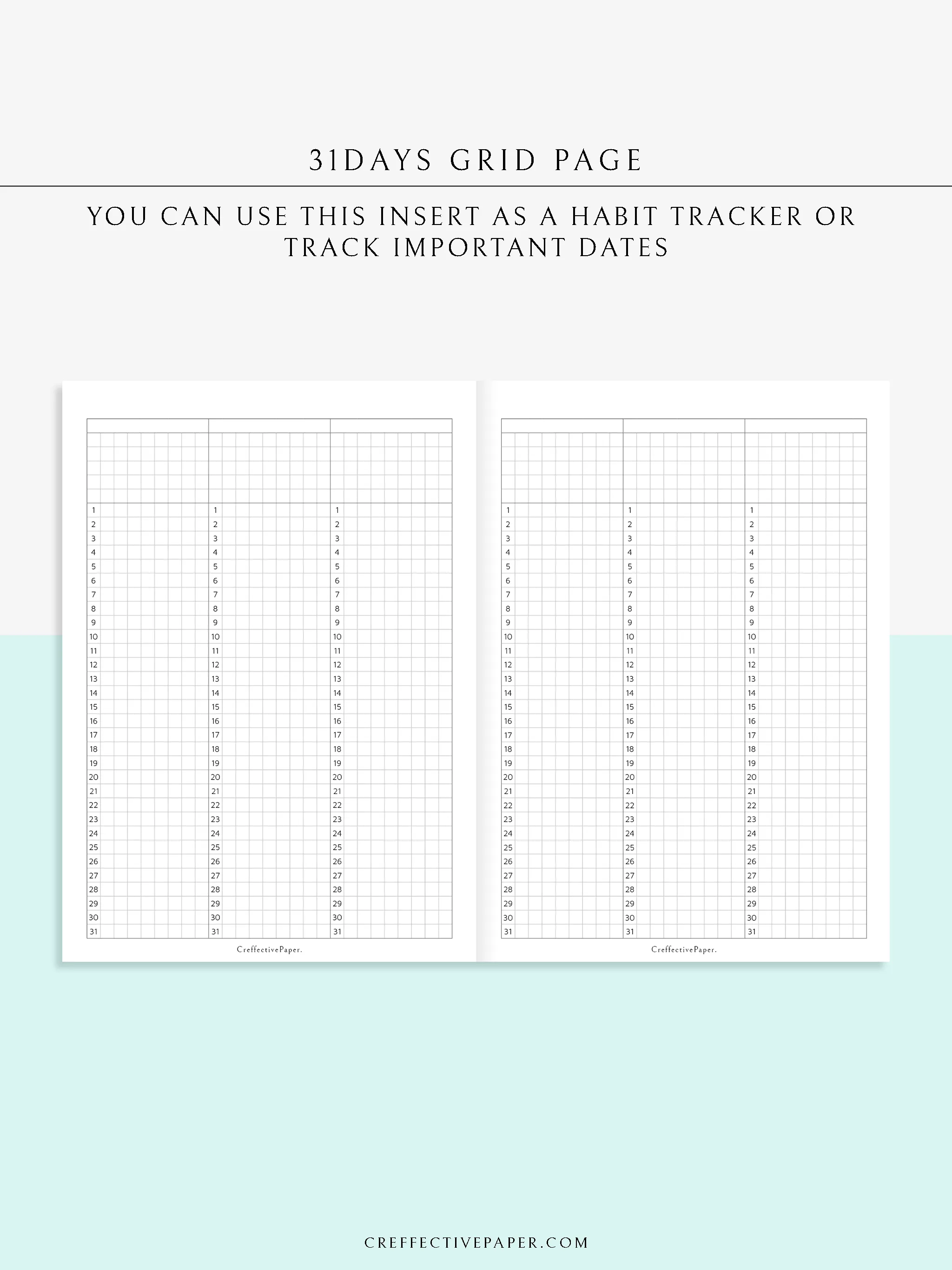 Y110 | 31Days Grid Page for Future Log & Tracker