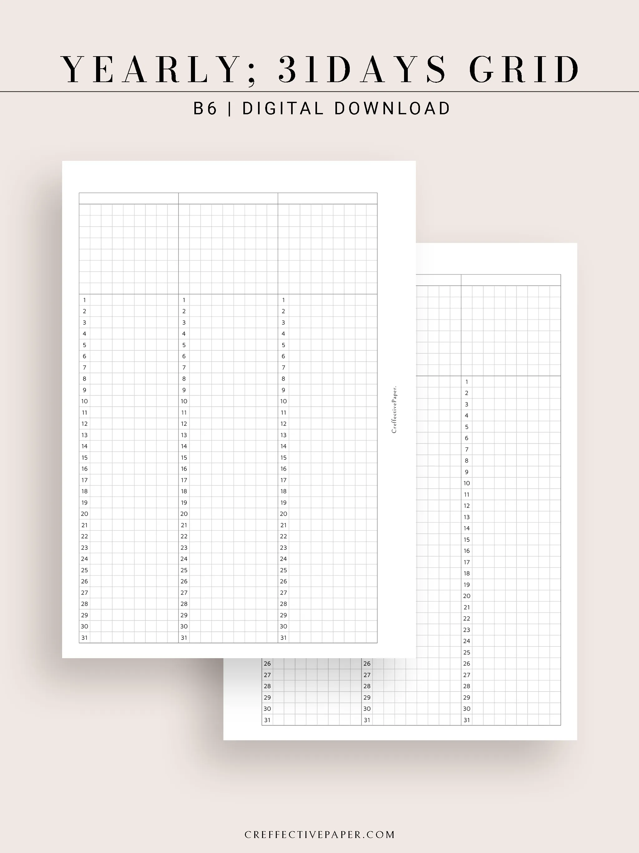 Y110 | 31Days Grid Page for Future Log & Tracker