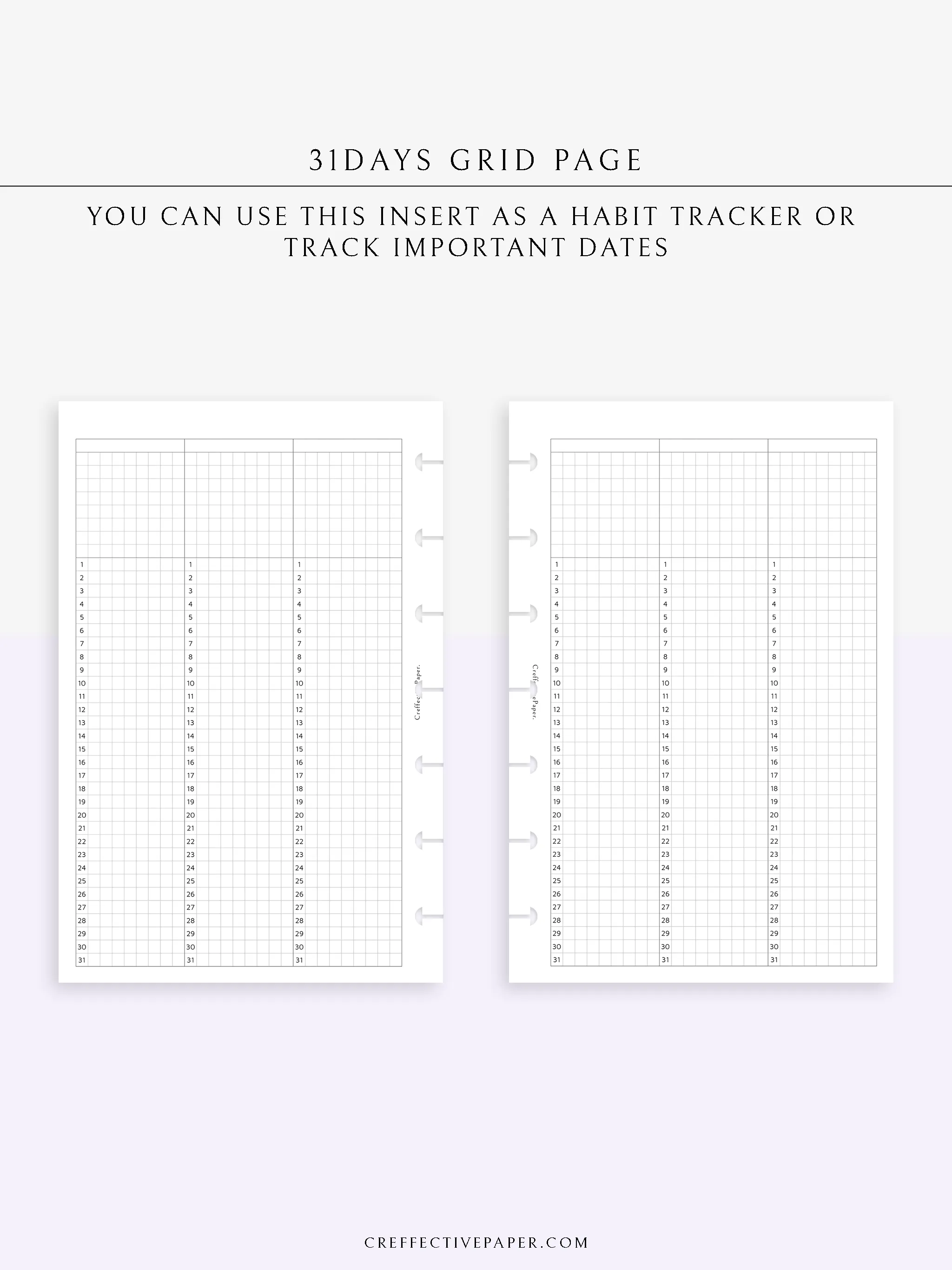 Y110 | 31Days Grid Page for Future Log & Tracker