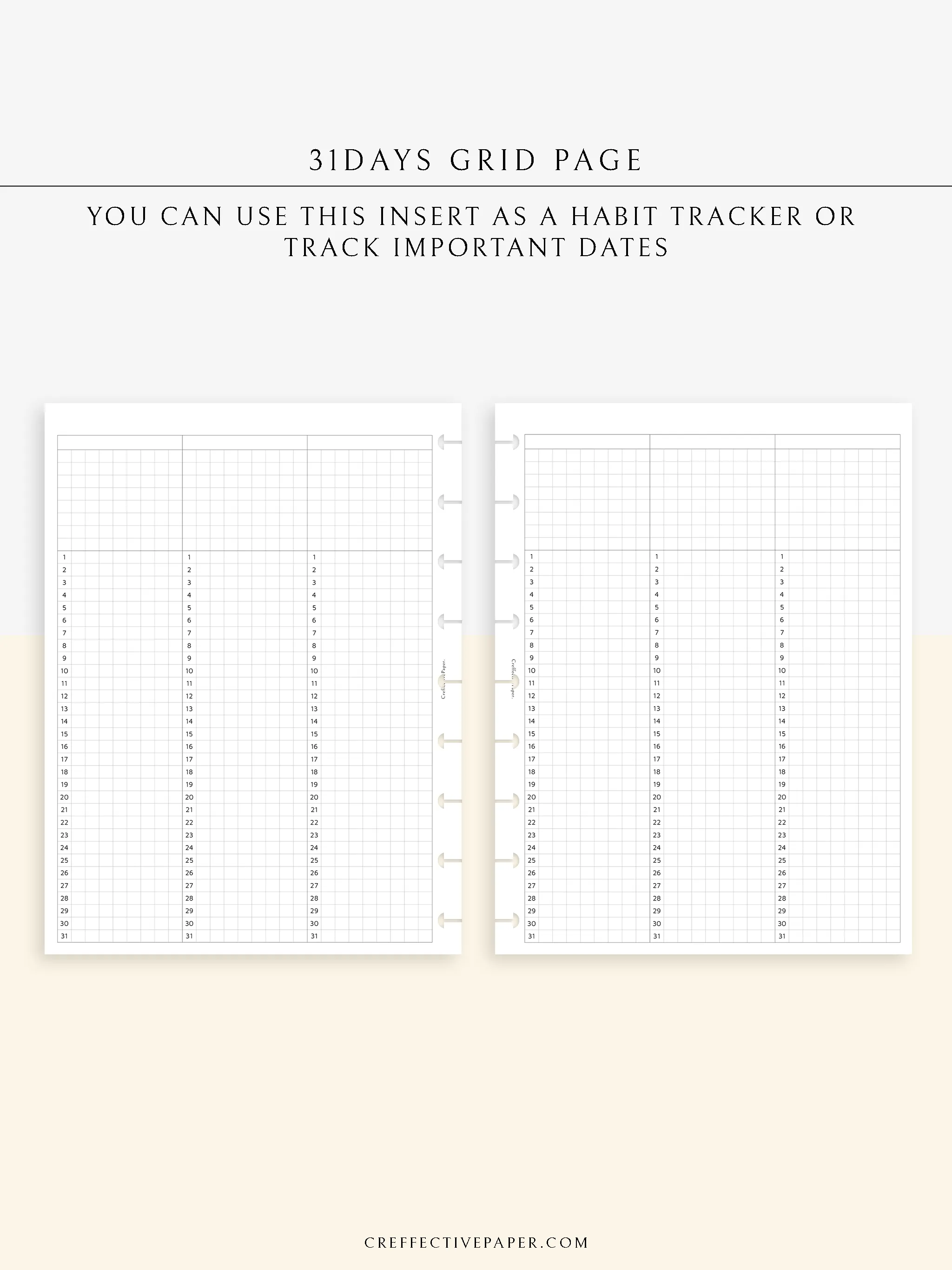 Y110 | 31Days Grid Page for Future Log & Tracker