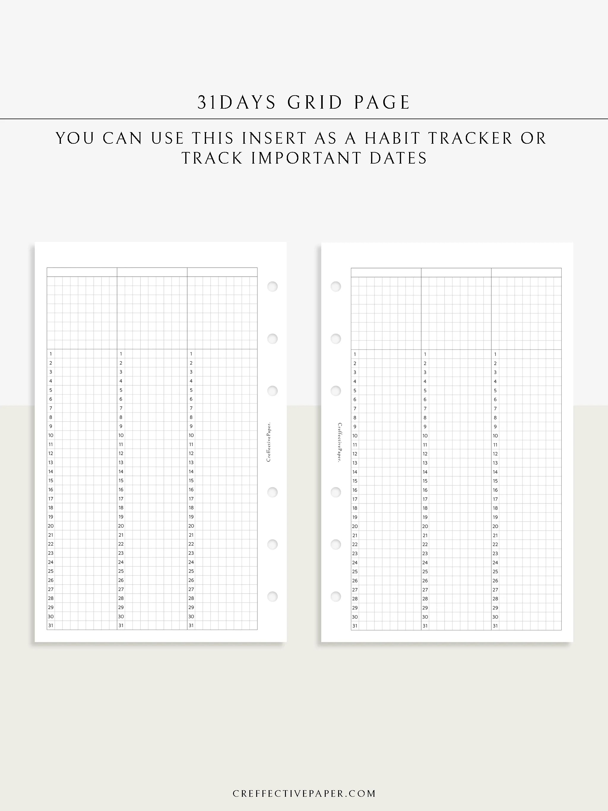 Y110 | 31Days Grid Page for Future Log & Tracker