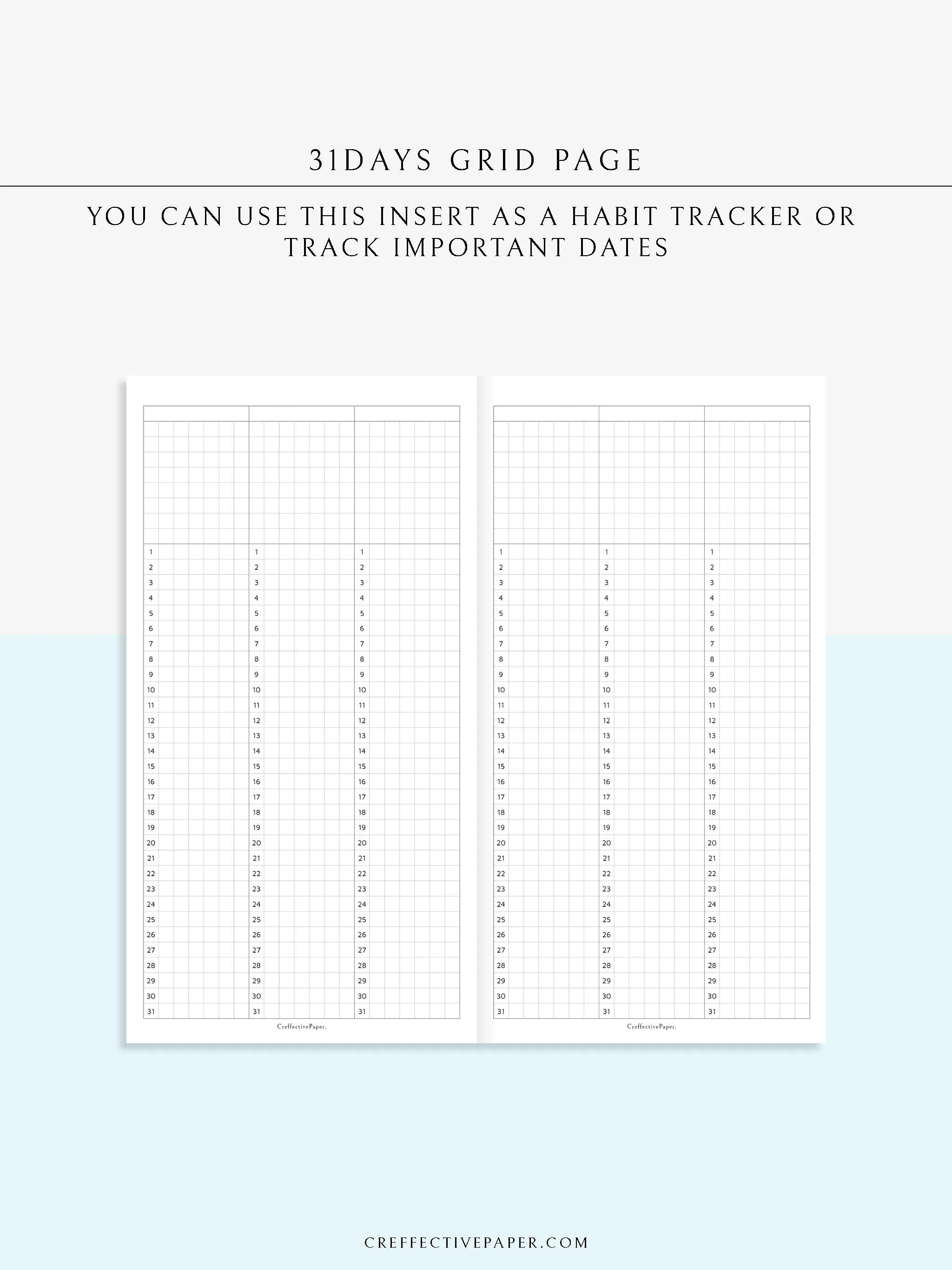 Y110 | 31Days Grid Page for Future Log & Tracker