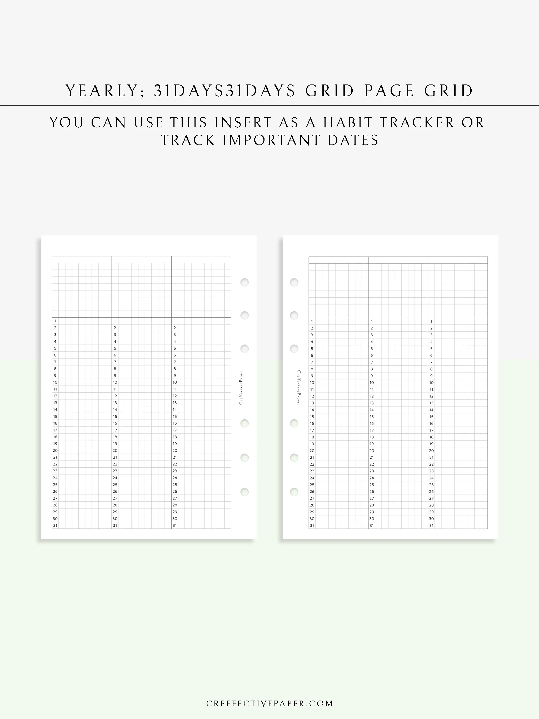 Y110 | 31Days Grid Page for Future Log & Tracker