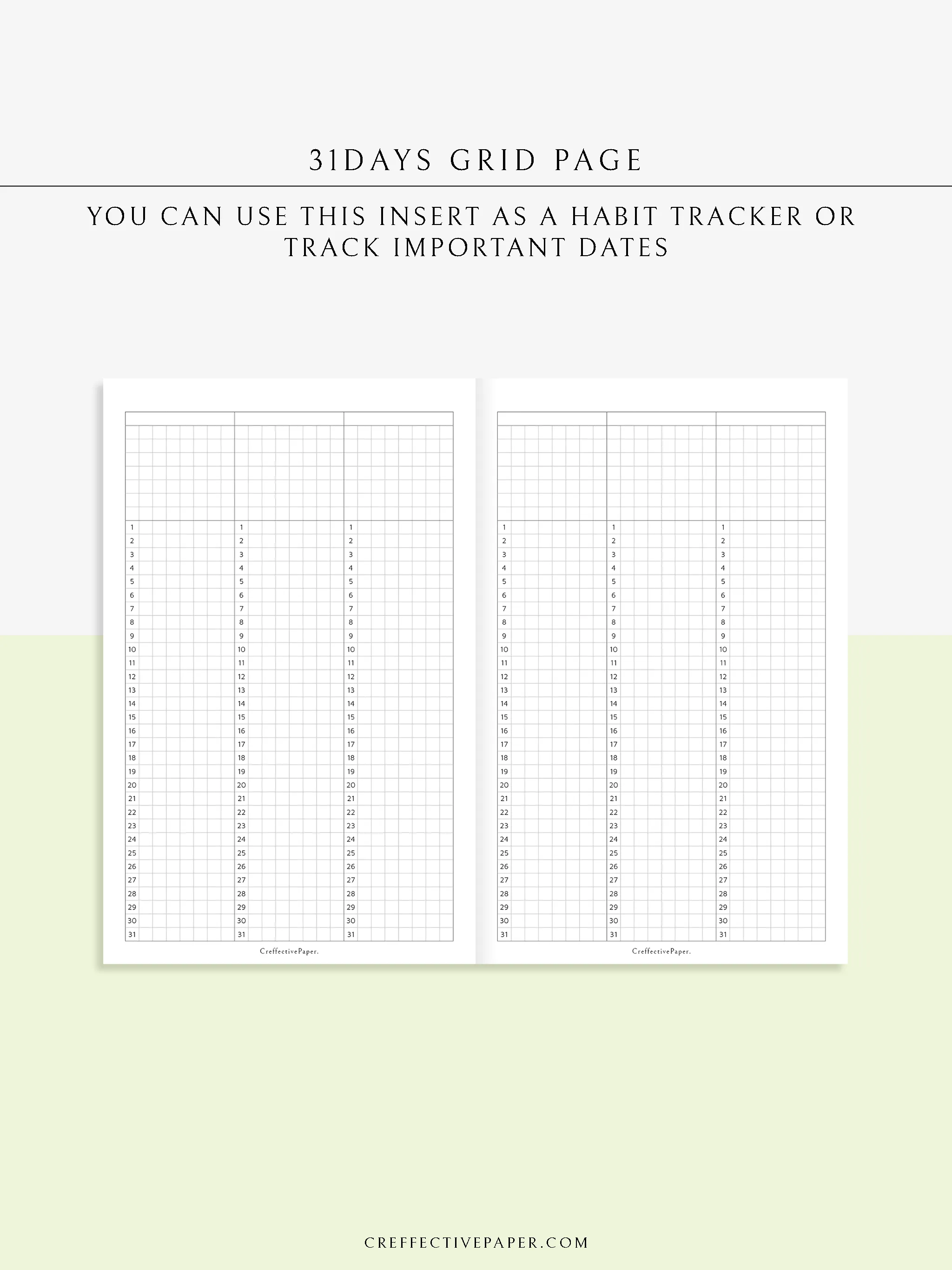 Y110 | 31Days Grid Page for Future Log & Tracker