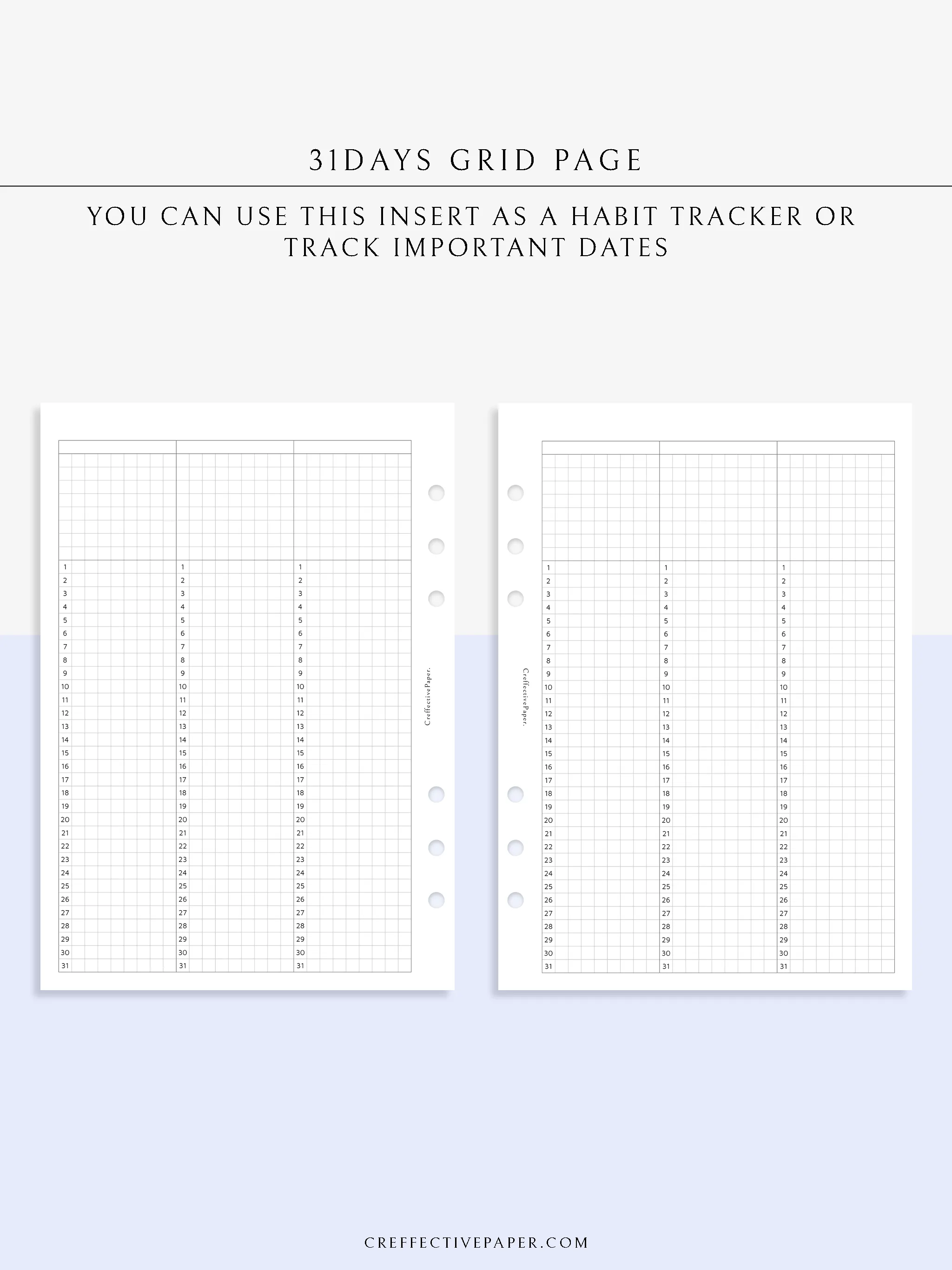 Y110 | 31Days Grid Page for Future Log & Tracker