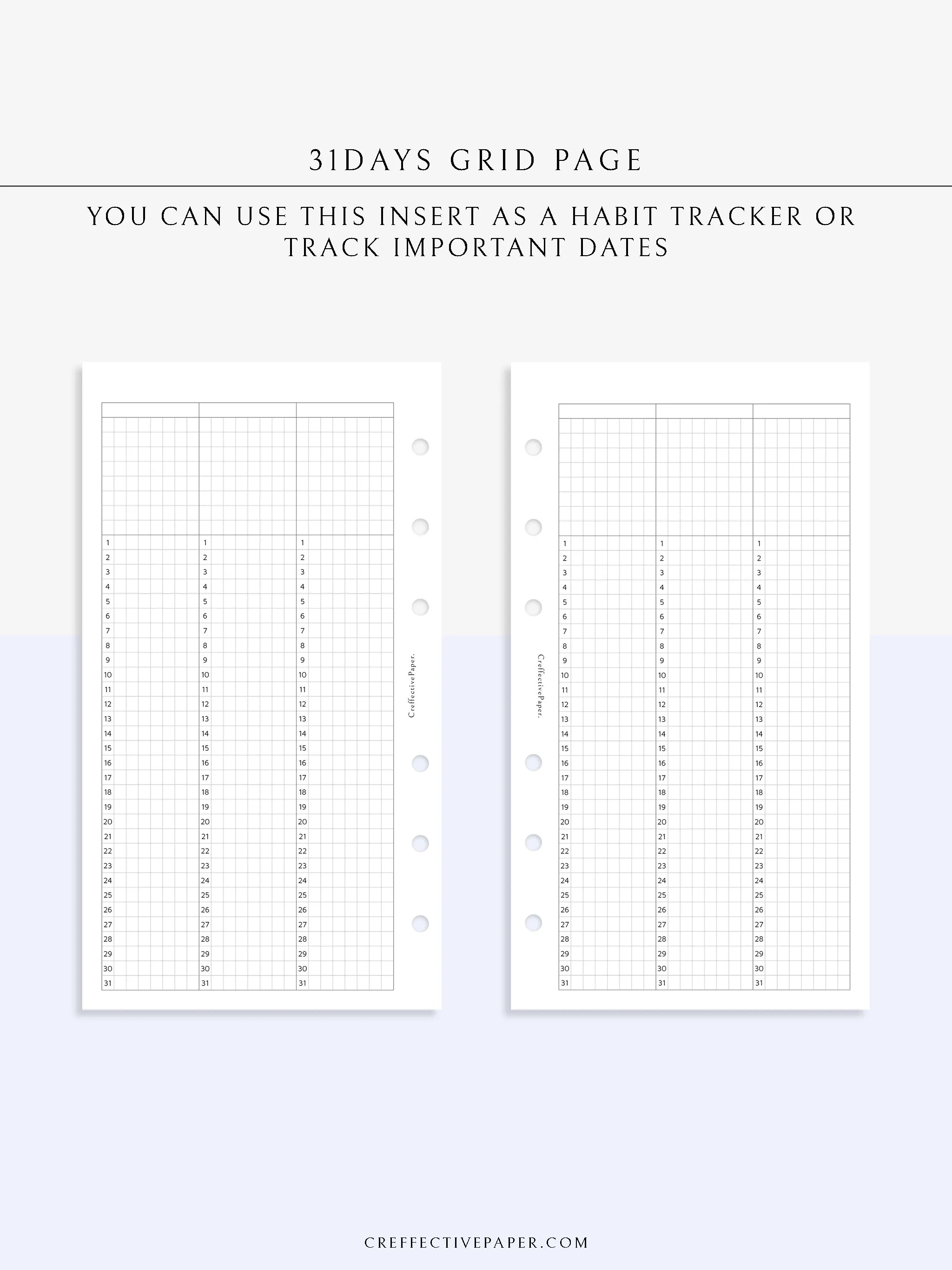 Y110 | 31Days Grid Page for Future Log & Tracker