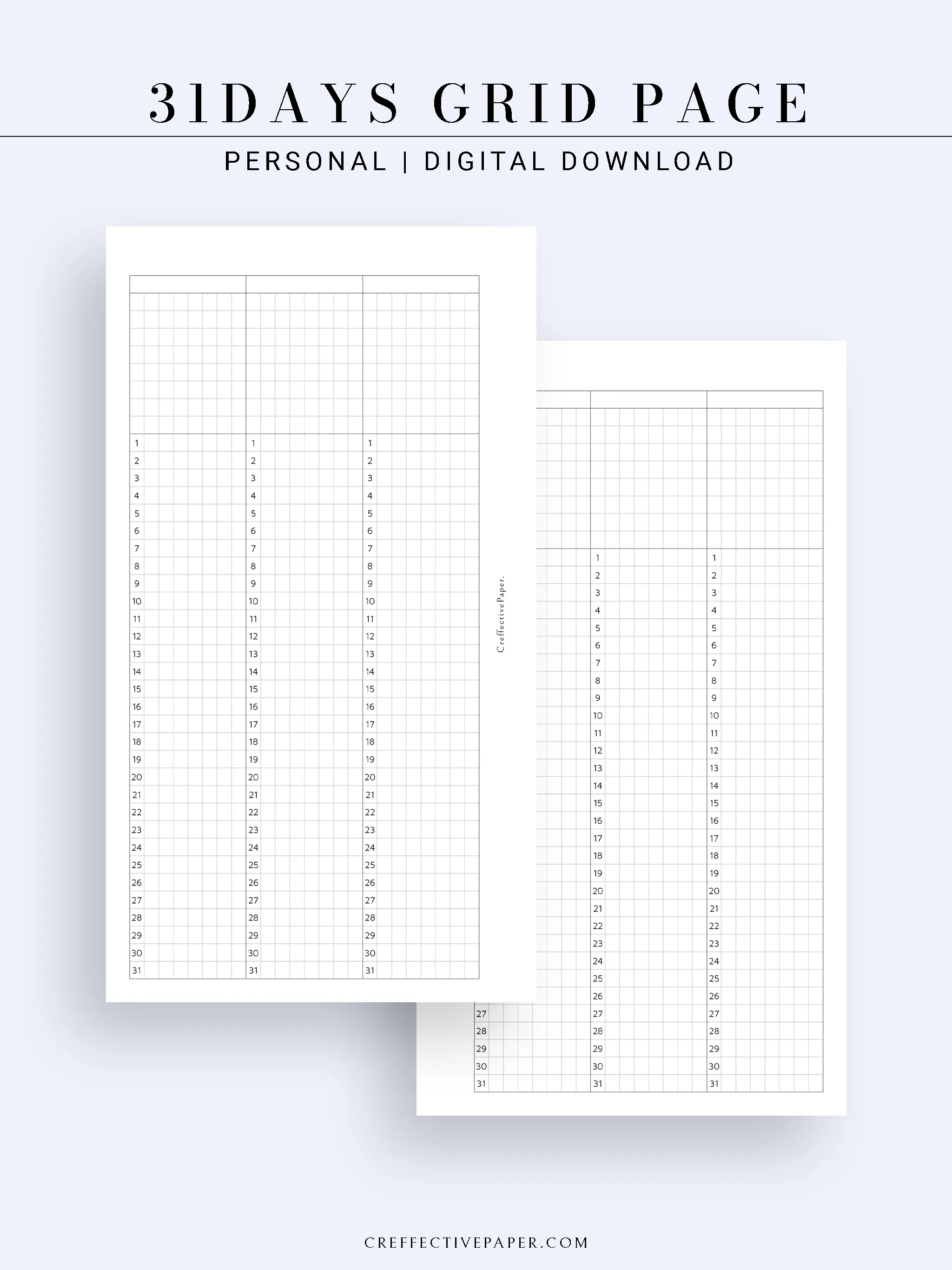 Y110 | 31Days Grid Page for Future Log & Tracker