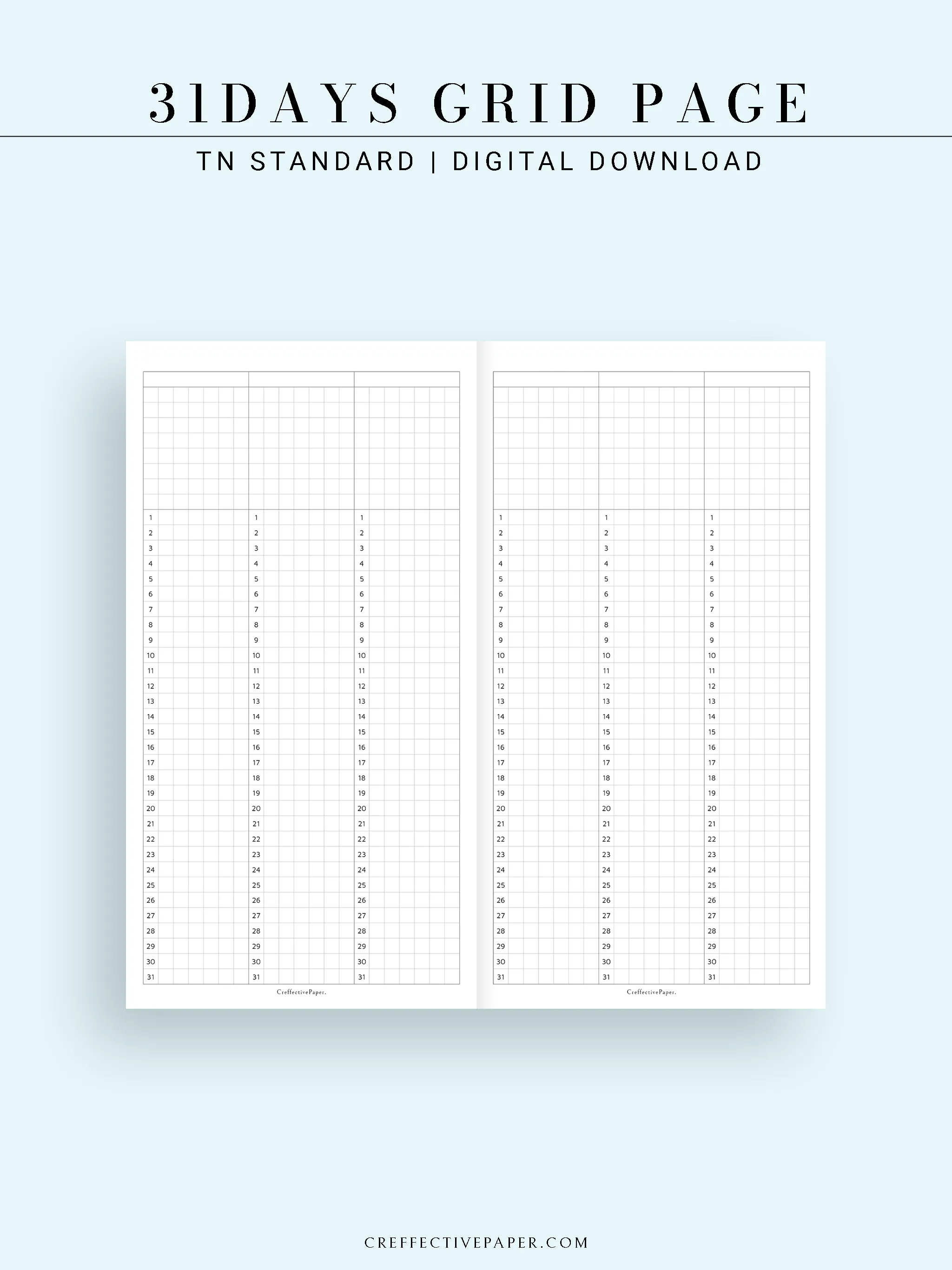 Y110 | 31Days Grid Page for Future Log & Tracker