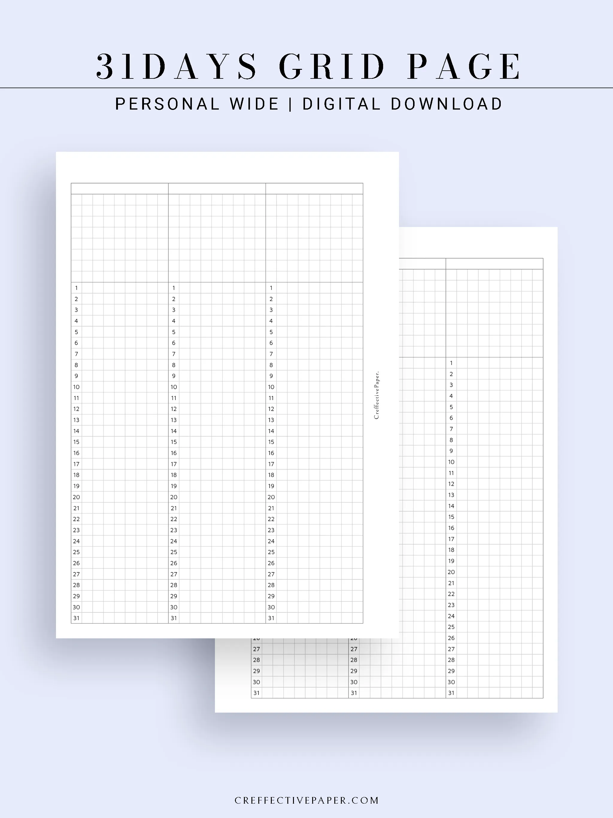 Y110 | 31Days Grid Page for Future Log & Tracker